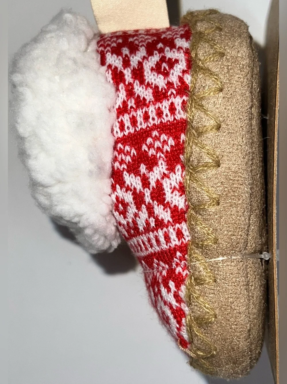BearPaw Red Fair Isle Sherpa-Trim Baby Slippers